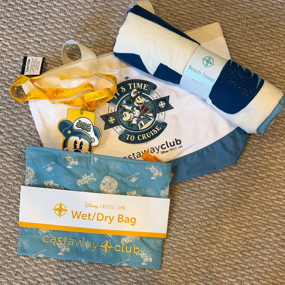 Disney Cruise Tote, towel, wet/dry bag, and lanyard